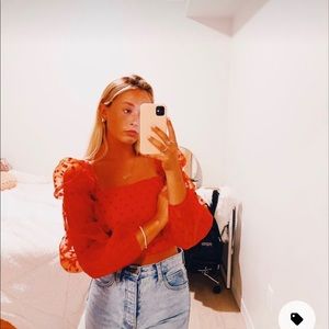 Red Mesh Polka Dot Top!